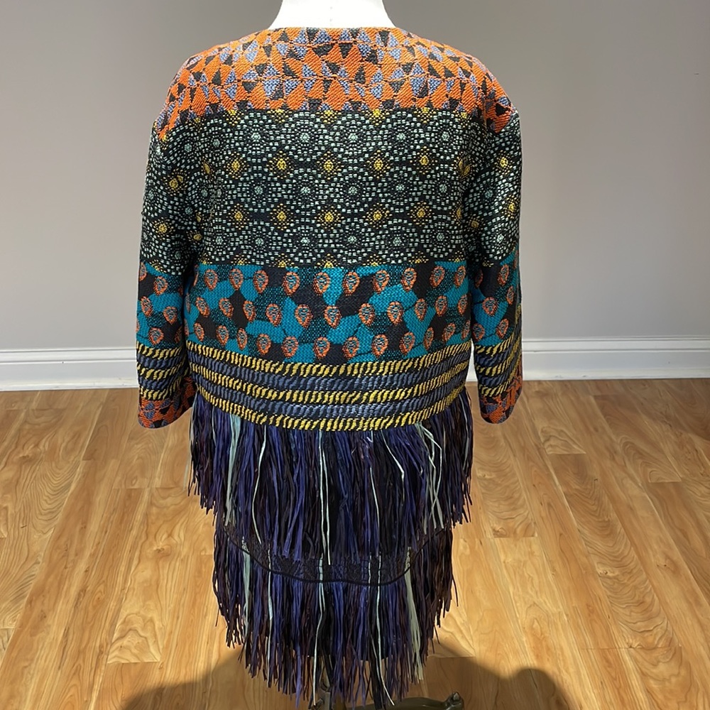 Oui, Odile! Mixed print mixed media fringe jacket blazer size L - Picture 5 of 12